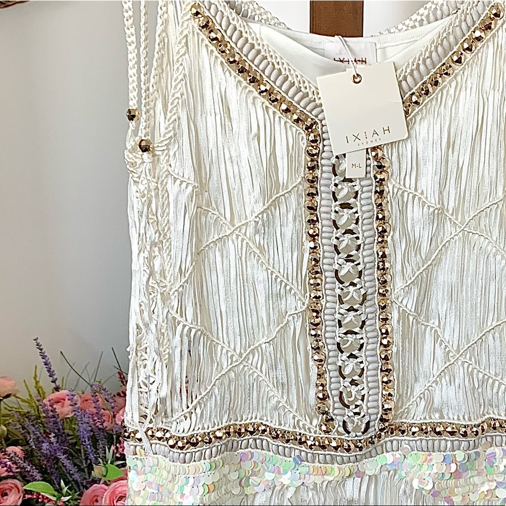 NEW IXIAH x Free People Sombre Crochet Beaded Sequin Dress white Small MED NWT - Picture 6 of 16